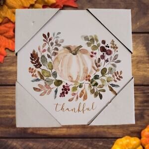Thankful Pumpkin Fall Harvest Wall Canvas Decor 6" x6" Inches NEW